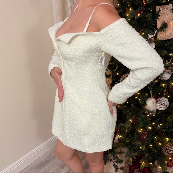 House of CB “Nia” Elegant White Long-Sleeve Structured Dress/Blazer With Tag - Picture 10 of 15